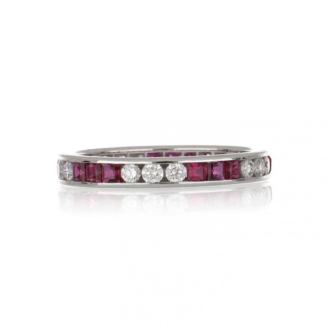 Platinum Art Deco Style Channel-Set Ruby and Diamond Eternity Band