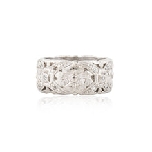 Load image into Gallery viewer, Art Deco Platinum Wide Floral Band with Diamonds
