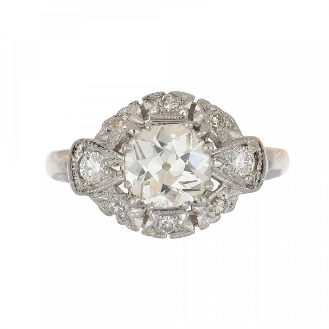 Bezel Set Halo Engagement Ring With Old Mine Cut Diamond - GOODSTONE