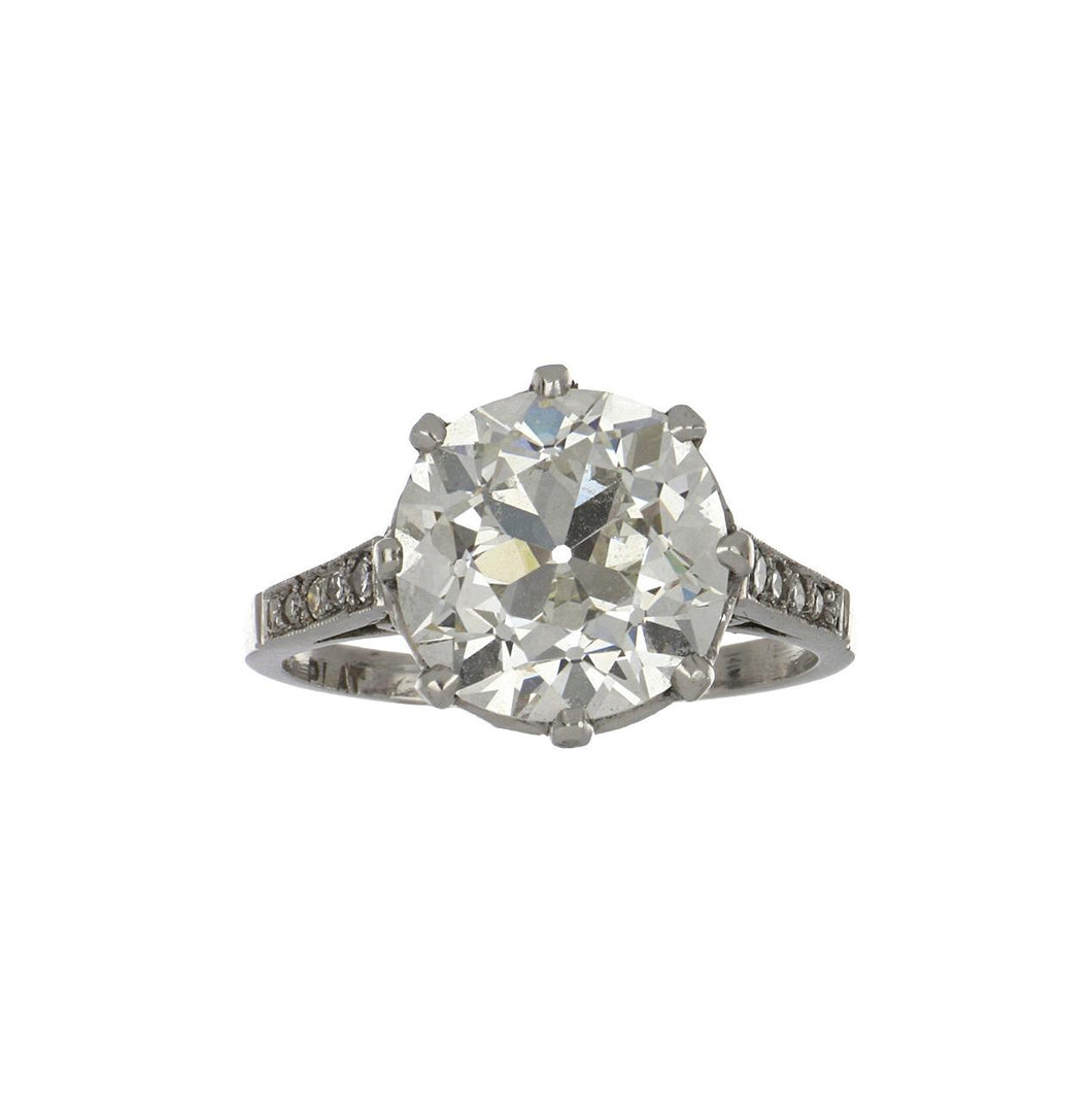 Edwardian-Style Platinum Antique Old Mine-Cut Diamond Engagement Ring with Openwork Gallery