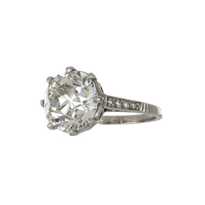 Edwardian-Style Platinum Antique Old Mine-Cut Diamond Engagement Ring with Openwork Gallery