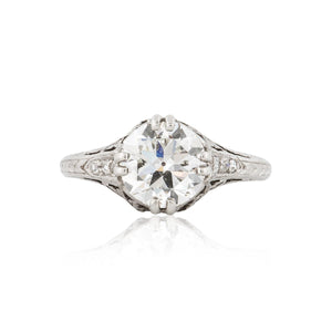 Art Deco Platinum Diamond Engagement Ring with Diamond Accents