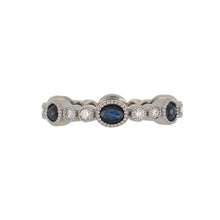 Load image into Gallery viewer, 18K White Gold Millegrain Bezel-Set Sapphire and Diamond Eternity Band
