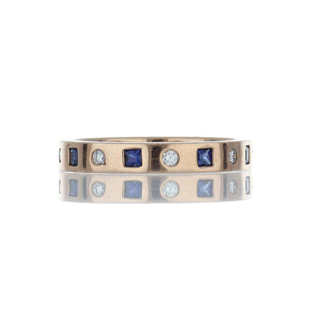 18K Rose Gold Diamond and Square-Cut Sapphire Band