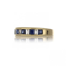 Load image into Gallery viewer, Estate 14K Gold Square-Cut Sapphire and Baguette Diamond Band
