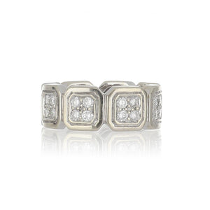 18K White Gold Wide Square Plaque Band with Diamonds