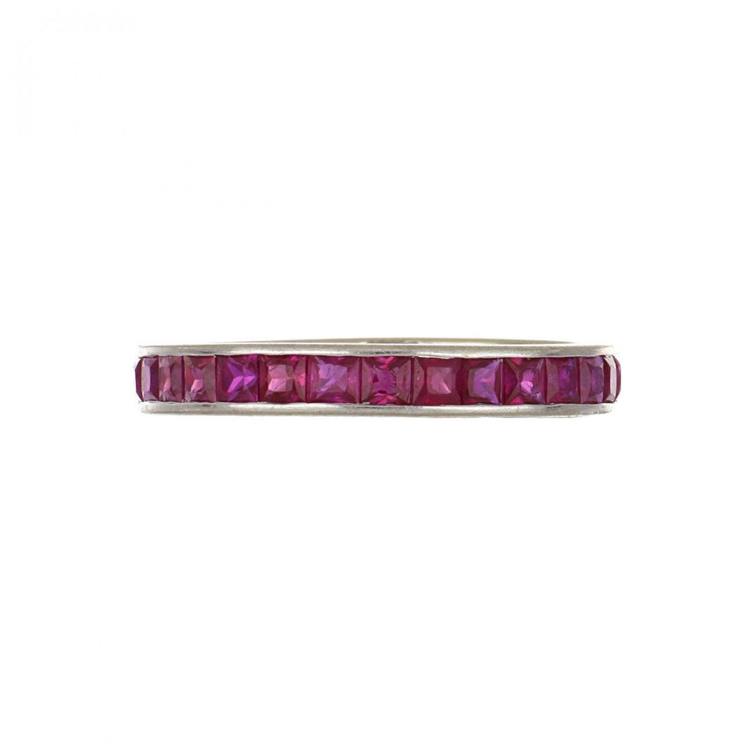 18K White Gold Channel-Set Square Step-Cut Ruby Eternity Band