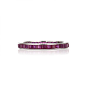 14K White Gold Channel-Set Square Step-Cut Ruby Eternity Band