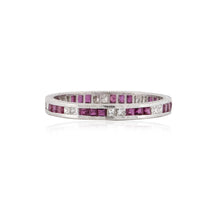 Load image into Gallery viewer, 18K White Gold Square-Cut Ruby and Diamond Eternity Band
