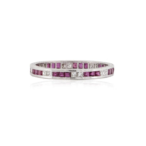 18K White Gold Square-Cut Ruby and Diamond Eternity Band