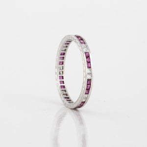 18K White Gold Square-Cut Ruby and Diamond Eternity Band