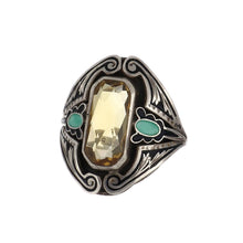 Load image into Gallery viewer, Art Nouveau Silver Enameled Ring with Emerald-Cut Citrine
