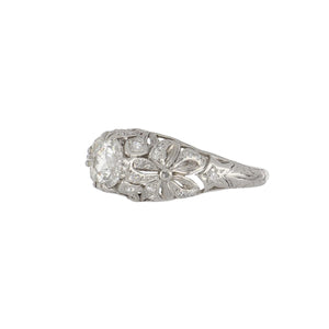Antique Edwardian Openwork Platinum Old European-Cut Diamond Engagement Ring with Bows