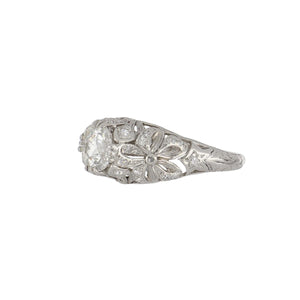 Antique Edwardian Openwork Platinum Old European-Cut Diamond Engagement Ring with Bows