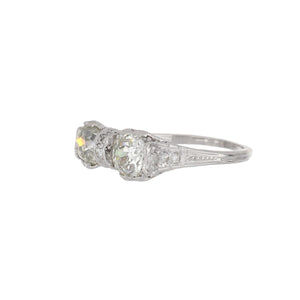 Art Deco Platinum Twin Stone Old Mine-Cut Diamond Engagement Ring
