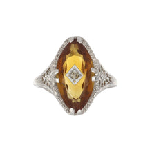Load image into Gallery viewer, Art Deco 14K White Gold Marquise Citrine Filigree Ring with Diamond
