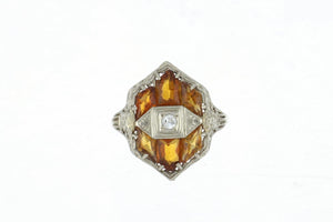 Art Deco 1930s 14K White Gold Citrine Ring