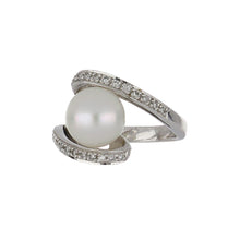Load image into Gallery viewer, Estate 18K White Gold Cultured Pearl and Diamond Bypass Ring

