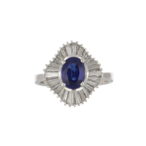 Vintage 1970s Platinum Sapphire and Diamond Ballerina Ring