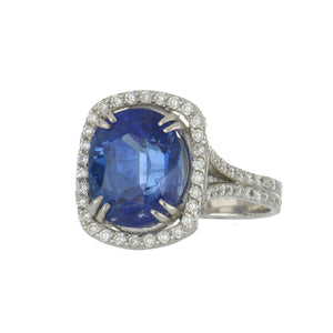 Estate Sapphire and Diamond Ring with Split Shoulders