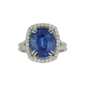 Estate Sapphire and Diamond Ring with Split Shoulders