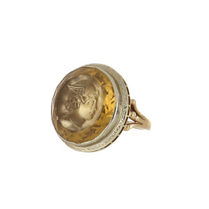 Art Deco 14K Gold Citrine Intaglio Mercury Ring