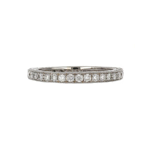 14K White Gold Engraved Band with Diamonds