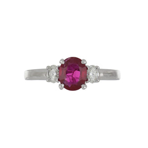 Estate Platinum Oval Ruby Ring with Oval Diamonds