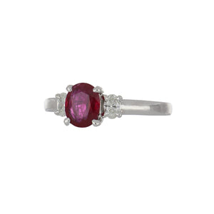 Estate Platinum Oval Ruby Ring with Oval Diamonds