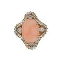 Load image into Gallery viewer, Vintage 1980s 18K Gold Cabochon Coral and Diamond Ring
