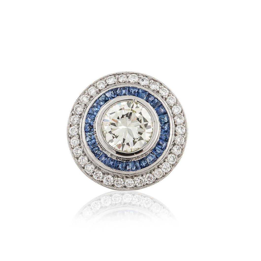 Platinum Diamond and Sapphire Target Ring