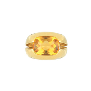 Vintage 1990s 18K Yellow Gold Buff-Top Citrine Ring
