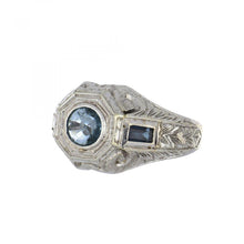 Load image into Gallery viewer, Art Deco 18K White Gold Blue Stone Ring
