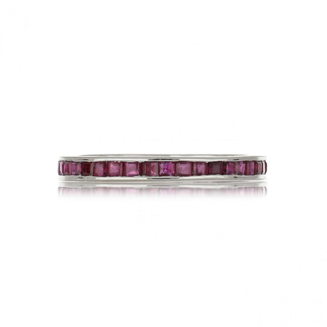 18K White Gold Channel-Set Square-Cut Ruby Eternity Band