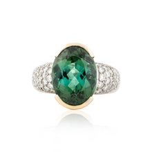 Load image into Gallery viewer, Estate Platinum and 18K Gold Green Tourmaline and Diamond Ring
