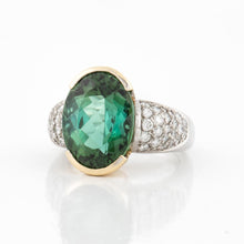 Load image into Gallery viewer, Estate Platinum and 18K Gold Green Tourmaline and Diamond Ring
