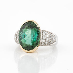 Estate Platinum and 18K Gold Green Tourmaline and Diamond Ring