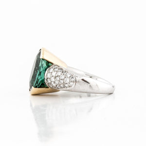 Estate Platinum and 18K Gold Green Tourmaline and Diamond Ring