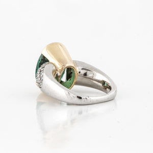 Estate Platinum and 18K Gold Green Tourmaline and Diamond Ring