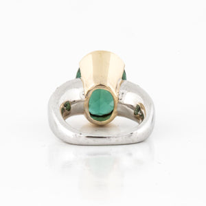 Estate Platinum and 18K Gold Green Tourmaline and Diamond Ring