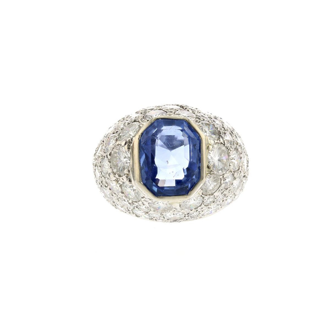 Estate 14K White Gold Sapphire and Diamond Cocktail Ring