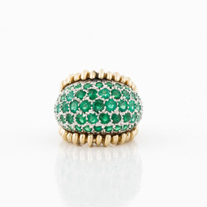 Estate Platinum and 18K Gold Emerald Bombé Ring