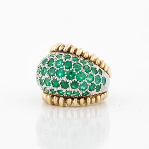 Estate Platinum and 18K Gold Emerald Bombé Ring