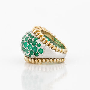 Estate Platinum and 18K Gold Emerald Bombé Ring