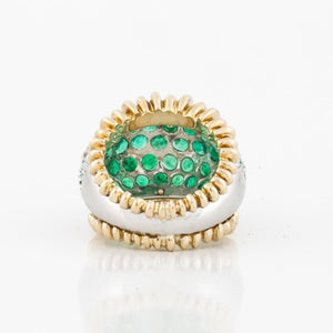 Estate Platinum and 18K Gold Emerald Bombé Ring