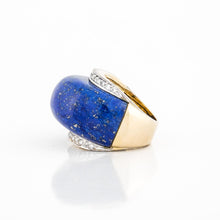 Load image into Gallery viewer, Estate Trio 18K Gold Lapis Dome Ring
