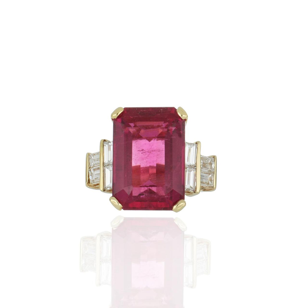 Estate 14K Gold Rubellite and Diamond Ring