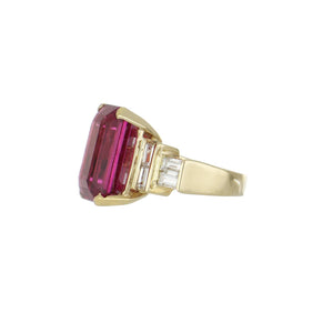 Estate 14K Gold Rubellite and Diamond Ring