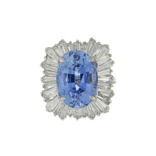 Load image into Gallery viewer, Mid-Century Platinum Ceylon Sapphire and Diamond Ballerina Ring
