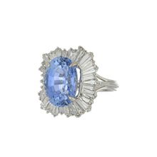 Load image into Gallery viewer, Mid-Century Platinum Ceylon Sapphire and Diamond Ballerina Ring
